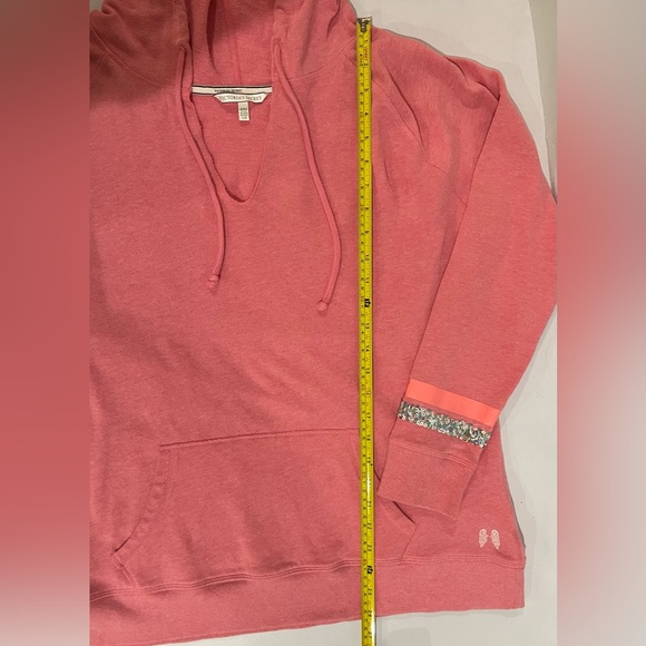 Victoria Secret’s V-Neck Pink Hoodie Sweatshirt Sequin Trim Women’s Size L NWOT - Picture 9 of 15